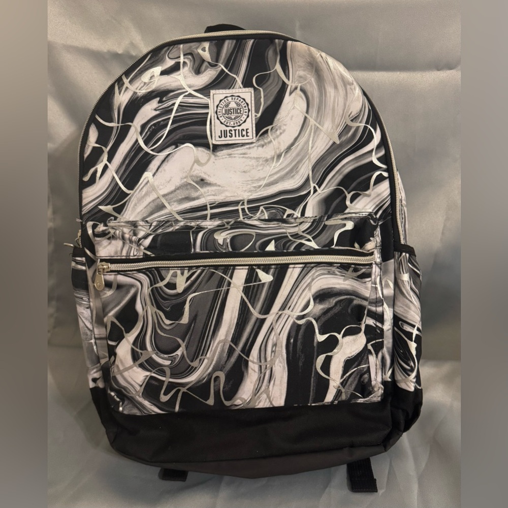 Justice Girls 17" Black & White Marble Print Backpack